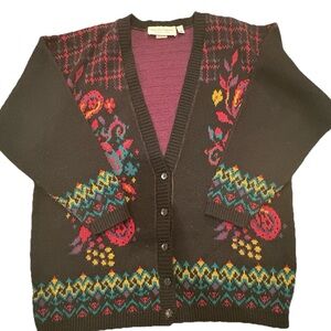 Ladies Colorful Floral Knit Cardigan size M/L oversized sweater women’s VTG